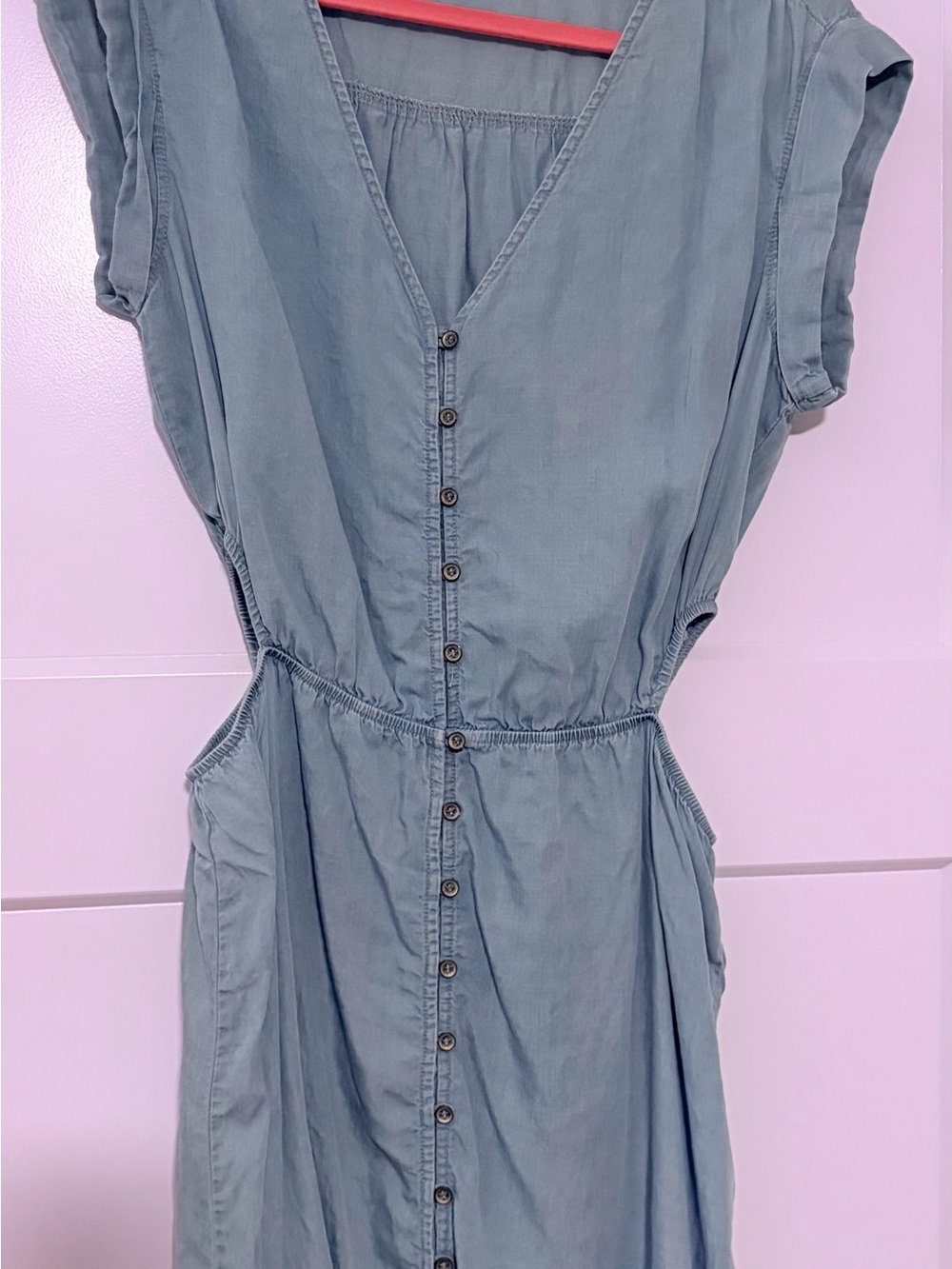 V-Neck Button-Front Casual Women’s Dress in Denim Blue